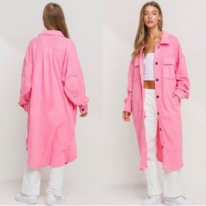 Fleece collared longline coat